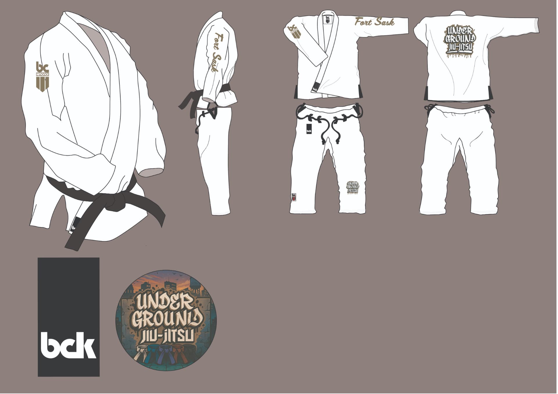 White Underground Jiu-Jitsu academy gi mock-up with graffiti back logo