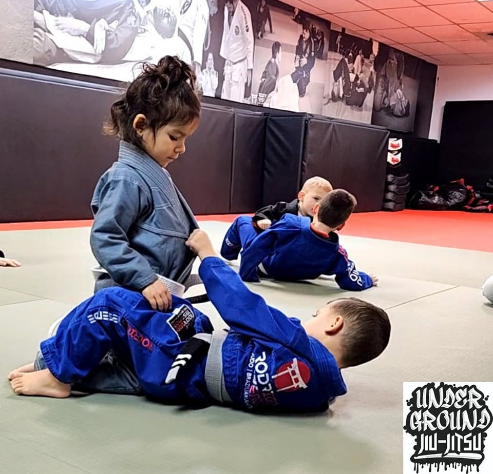 Junior Grapplers students ages 7 to 12 training Brazilian Jiu-Jitsu techniques at Underground in Fort Saskatchewan