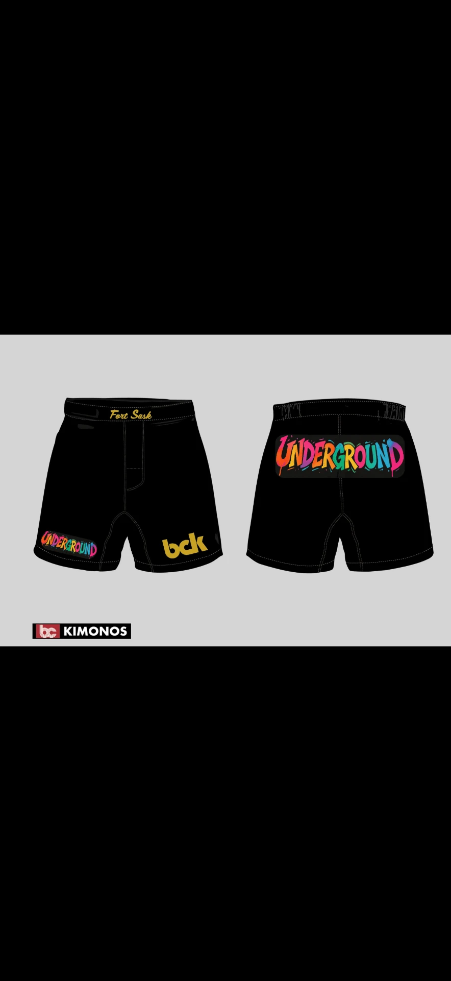 Black Underground grappling shorts with colourful graffiti print