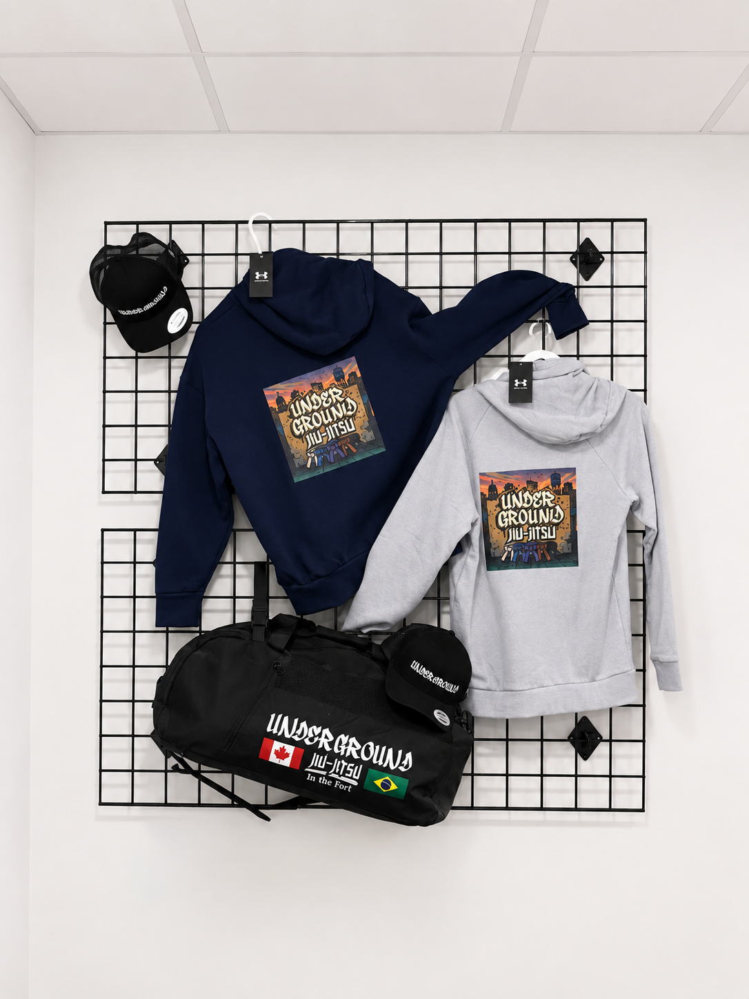 Underground Jiu-Jitsu hoodies, duffle bag and hat
